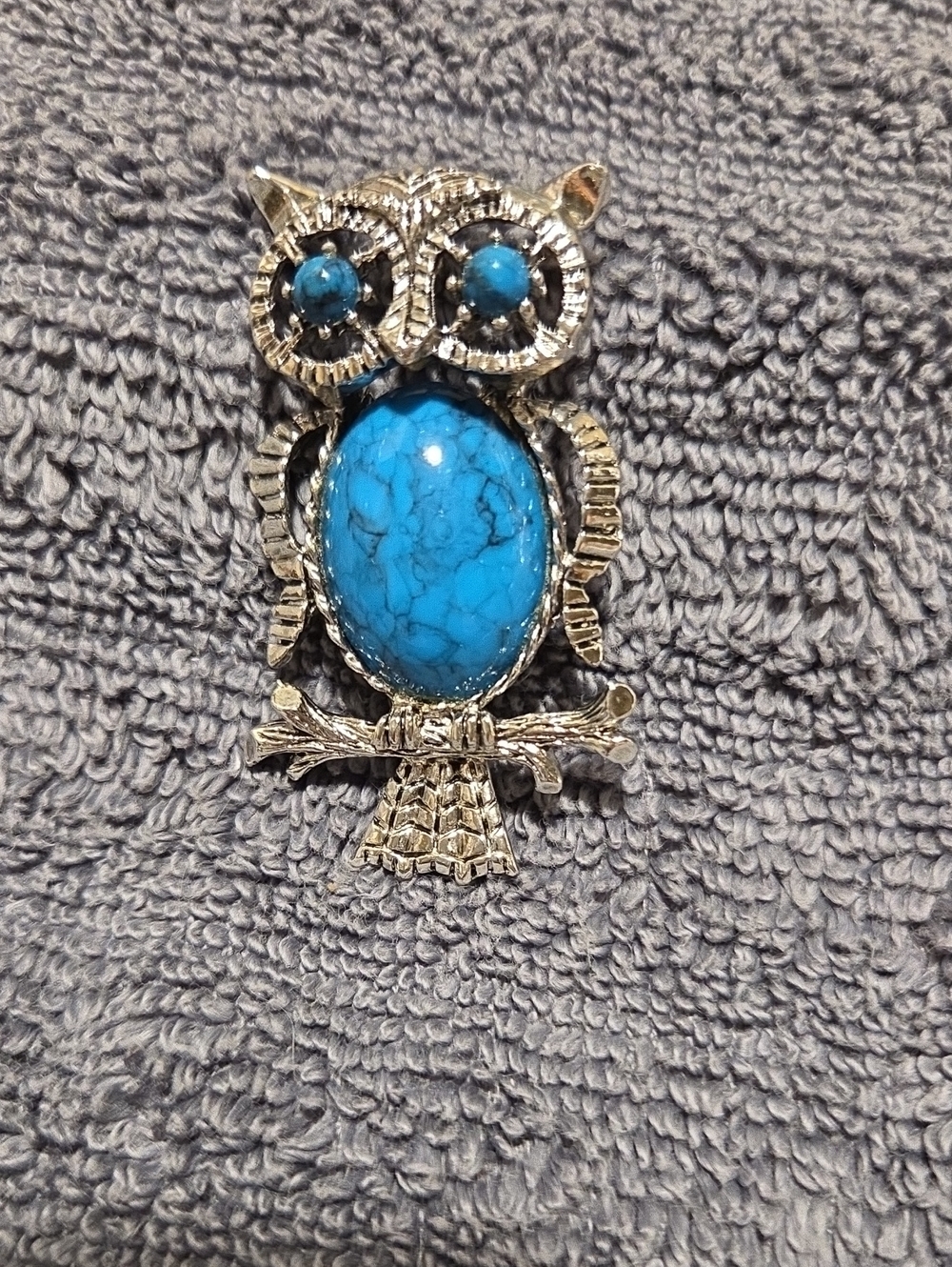 Gerry's Silver Owl Pendant Necklace with Blue Turquoise Stone